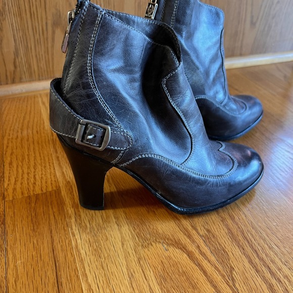 BED STU Womens Leather Ankle Boots Gray Size 36 Y2K Menswear Indie Buckle Heel